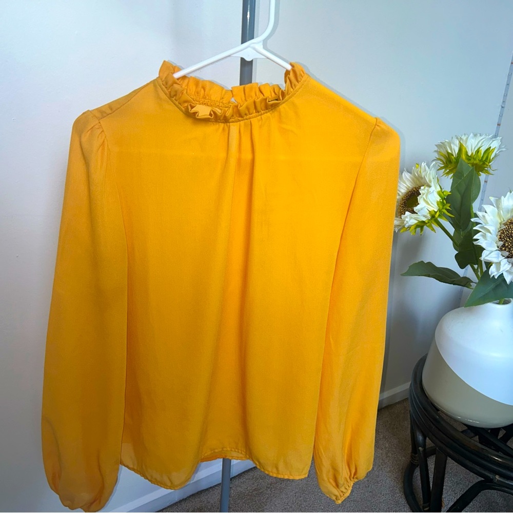 Mustard yellow sheer blouse from Shein